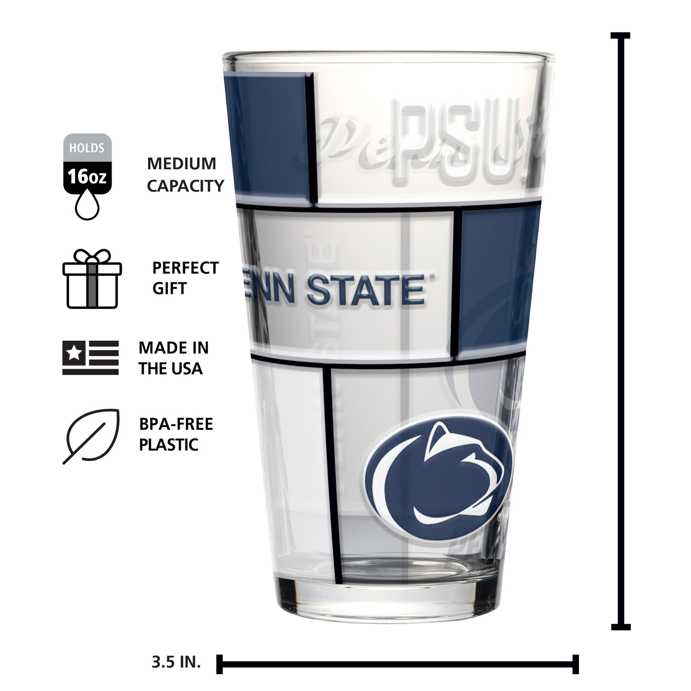 Penn State 16oz Quilted Stained Pint Glass