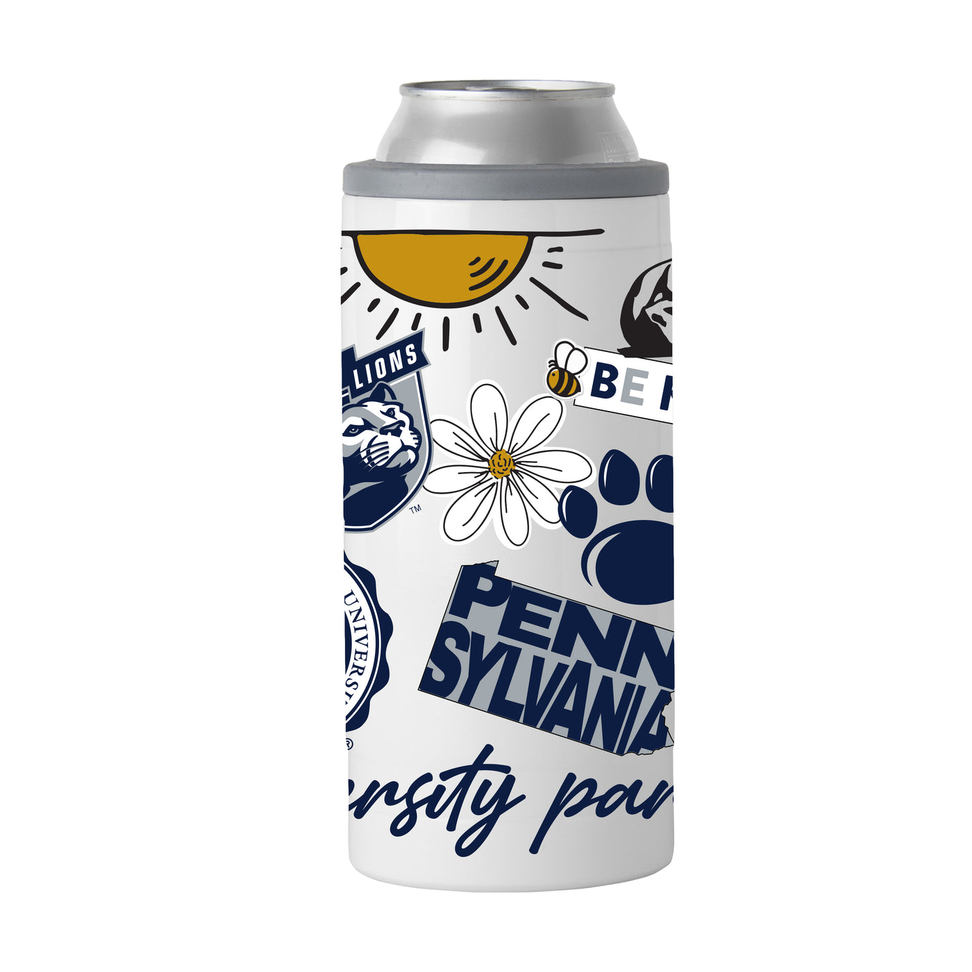 Penn State 12oz Native Powder Coat Slim Can Coolie