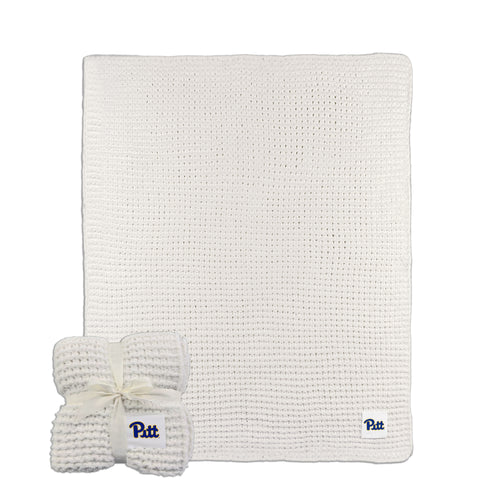 Pittsburgh Cable Knit Throw Blanket by Logo Brands in Ivy color, measuring 50x60 inches, soft and cozy for home use.