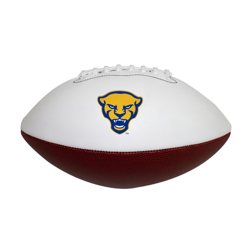 Official Pittsburgh Steelers autograph football by Logo Brands, showing the team logo and signature on a leather football.