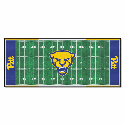 University of Pittsburgh football field runner mat by Logo Brands, featuring team logo and field design, for sports fan decor.