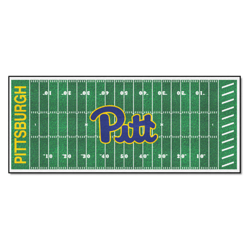 University of Pittsburgh football field runner mat by Logo Brands, featuring team colors and logo for sports fan decor.