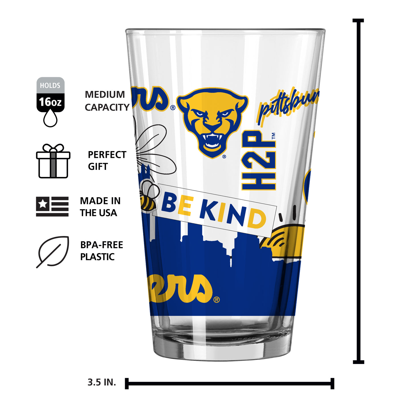 Pittsburgh 16oz Native Pint Glass
