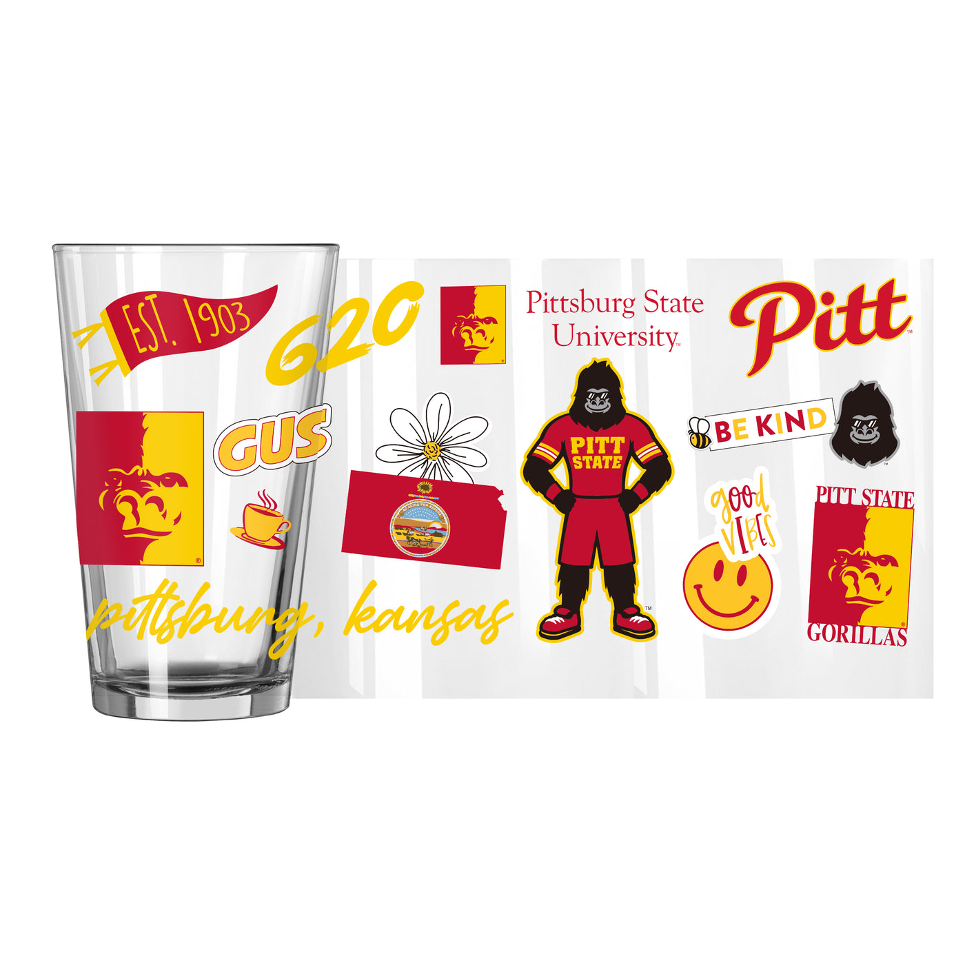 Pitt State (KS) 16oz Native Pint Glass