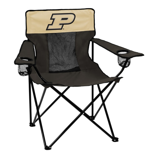 Purdue Elite Chair by Logo Brands, a stylish furniture piece with the Purdue logo, featuring a comfortable padded seat and backrest.