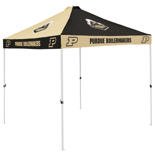 Purdue Checkerboard Canopy Tailgate tent by Logo Brands, showing the black and gold checkered pattern and sturdy frame.