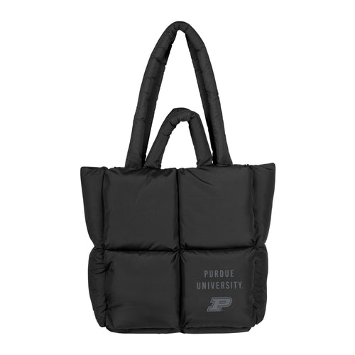 Black Purdue Puff Tote bag by Logo Brands featuring a spacious design and durable fabric, ideal for everyday use.
