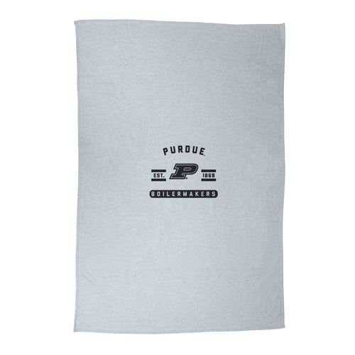 Gray Purdue sublimated sweatshirt blanket by Logo Brands, featuring university logo and cozy fabric for warmth and comfort.