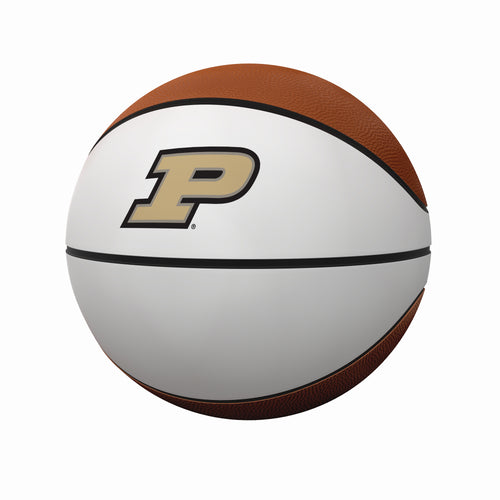 Official Purdue autograph basketball by Logo Brands, recreation size with visible signature on orange leather surface.