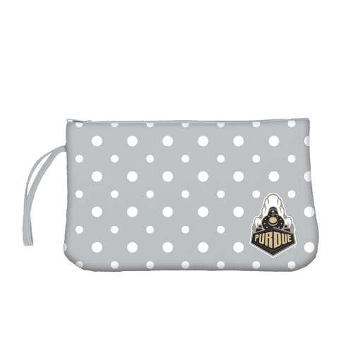 Purdue Dot Wristlet bag by Logo Brands featuring a navy and gold design with Purdue University logo and a wrist strap.