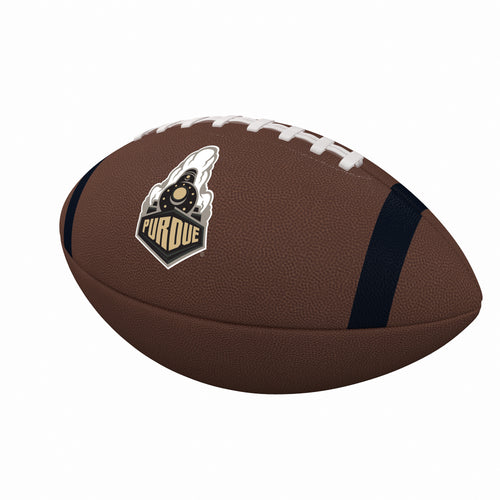Official Purdue team stripe composite football by Logo Brands, showing the team logo and stripe design on a recreation-sized football.