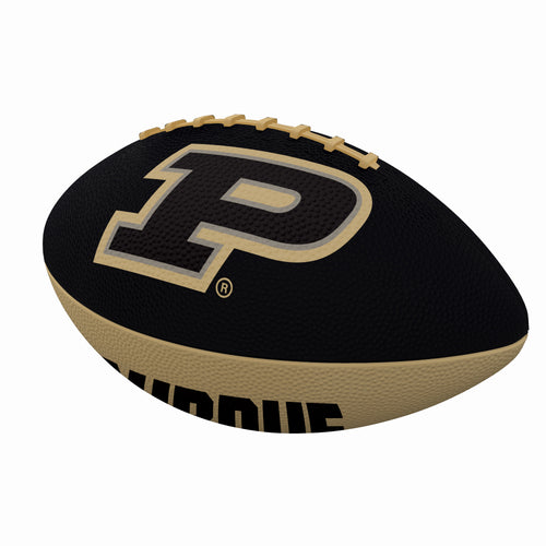 Junior size Purdue Pinwheel rubber football by Logo Brands, showing vibrant orange and black design for recreational play.