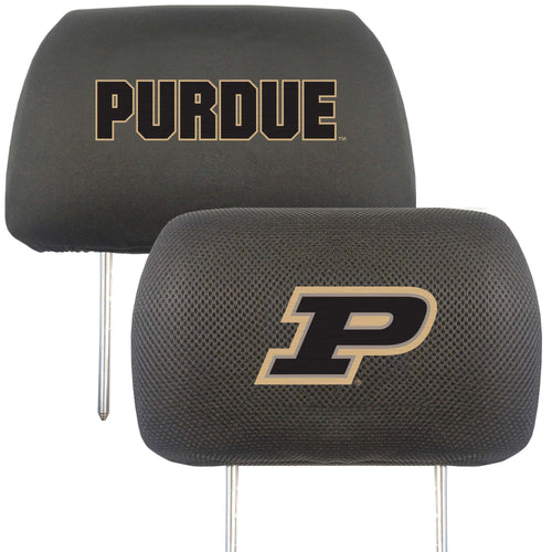 Purdue University logo headrest cover for auto seats, made by Logo Brands, featuring Purdue's official emblem on fabric.