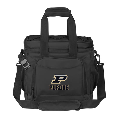 Purdue 24 Can Flex Cooler by Logo Brands showing a portable cooler with adjustable straps and multiple compartments.
