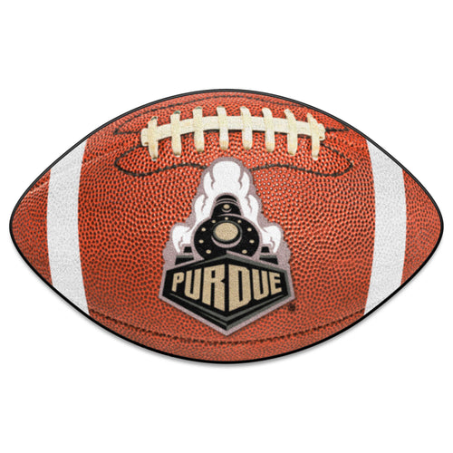 Purdue University football mat with Purdue logo in blue and gold, durable rubber floor mat for sports fans and outdoor use.