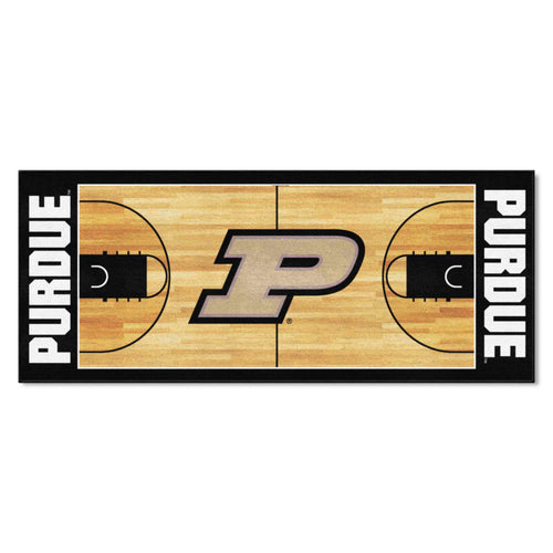 Black NCAA Purdue University basketball runner mat by Logo Brands with Purdue logo and basketball design for sports-themed decor.