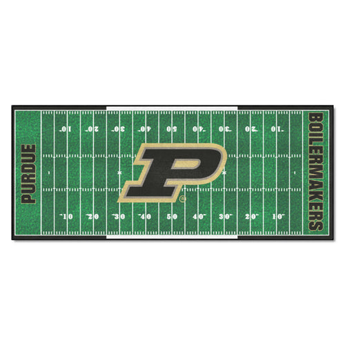 Purdue University football field runner mat with Purdue logo, made by Logo Brands, featuring a detailed football field design.