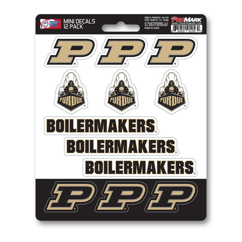 Set of twelve Purdue University mini decals by Logo Brands, featuring the university logo on adhesive stickers.