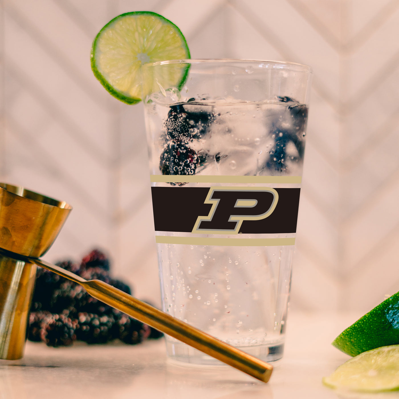 Purdue 16oz Stripe Pint Glass - Logo Brands