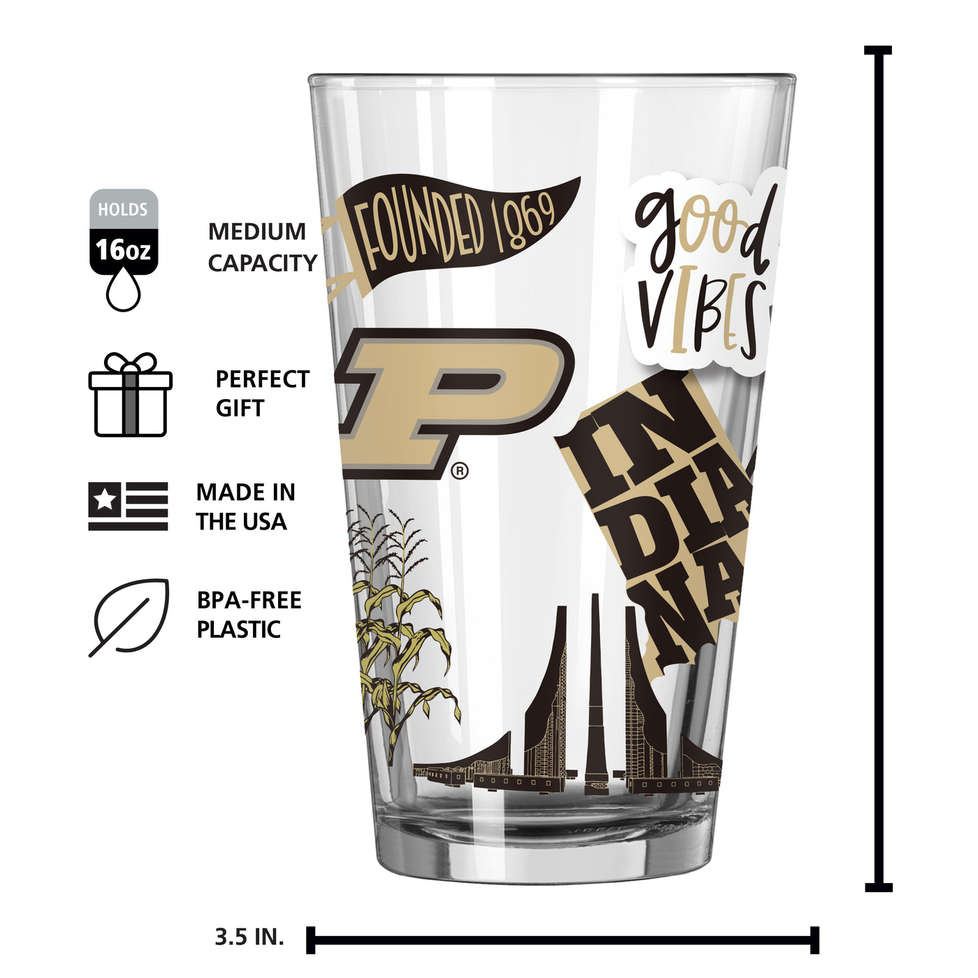Purdue 16oz Native Pint Glass - Logo Brands