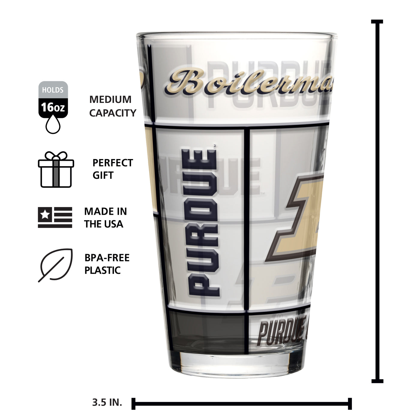 Purdue 16oz Quilted Stained Pint Glass
