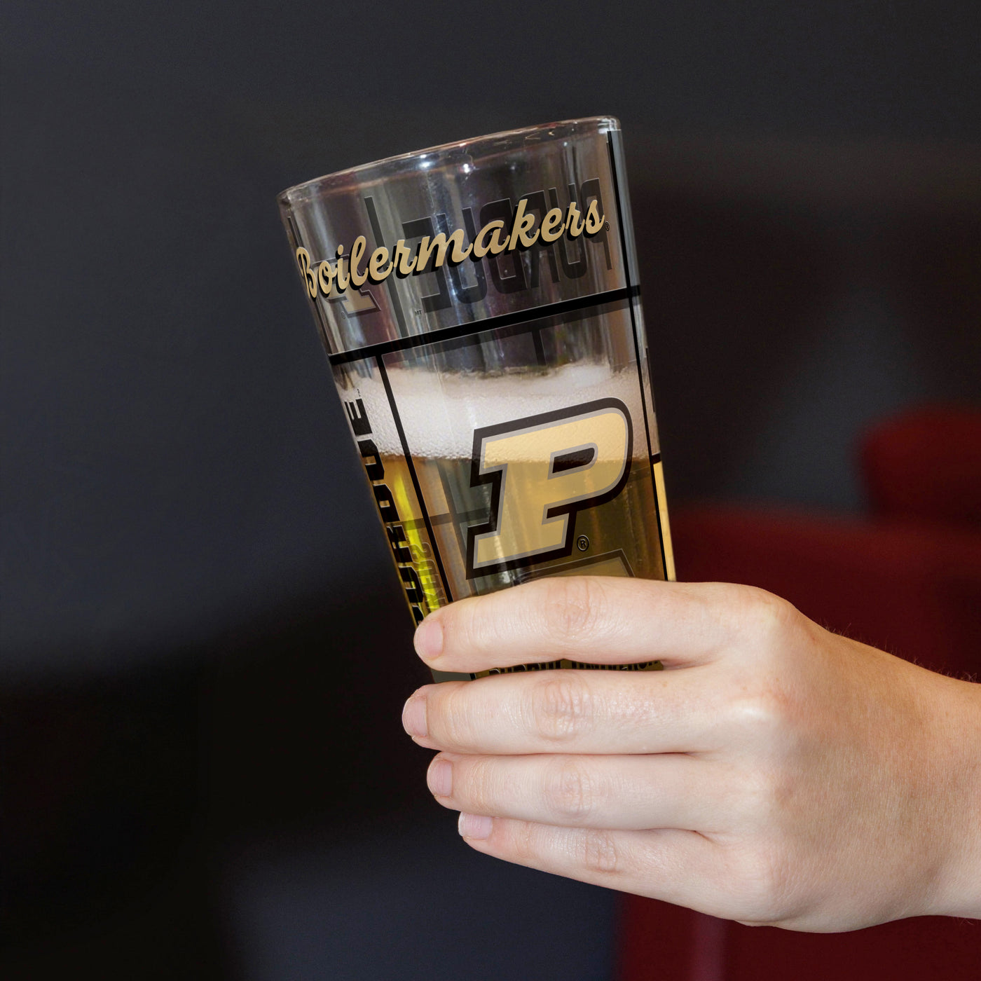 Purdue 16oz Quilted Stained Pint Glass