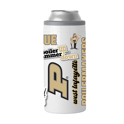 Purdue 12oz Native Powder Coat Slim Can Coolie, branded drinkware with logo, in black with Purdue logo and design.