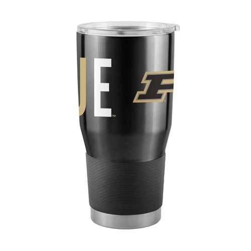 Purdue Overtime 30 oz stainless steel tumbler with logo branding, insulated drinkware for hot or cold beverages.