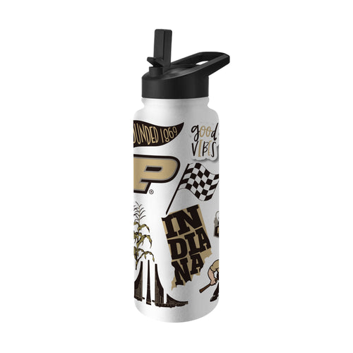 Purdue 34oz Native Quencher Bottle drinkware with logo, featuring a clear plastic body and black lid for hydration.