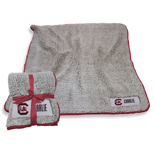 South Carolina personalized fleece blanket by Logo Brands featuring a frosty design and the state name.