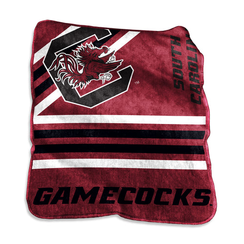 South Carolina Raschel throw blanket by Logo Brands, soft and cozy with a South Carolina theme, ideal for lounging or gifting.