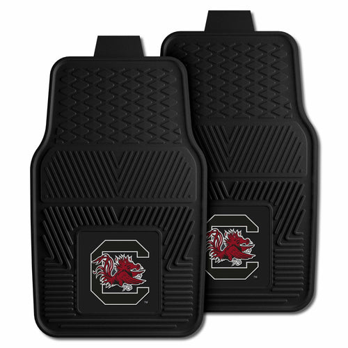 University of South Carolina vinyl car mat set with two auto mats featuring South Carolina logo and team colors.