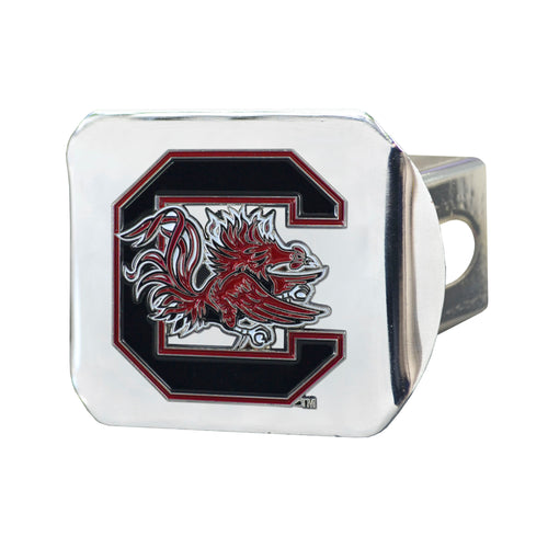 University of South Carolina chrome hitch cover featuring colorful logo design, made by Logo Brands for vehicle accessories.