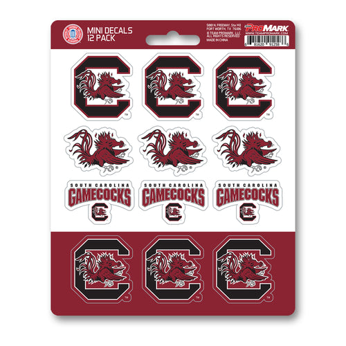 Set of 12 University of South Carolina mini decals by Logo Brands, featuring team logos on adhesive stickers.