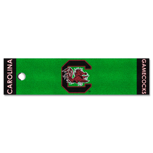 University of South Carolina logo branded putting green mat with realistic turf surface for golf practice and training.