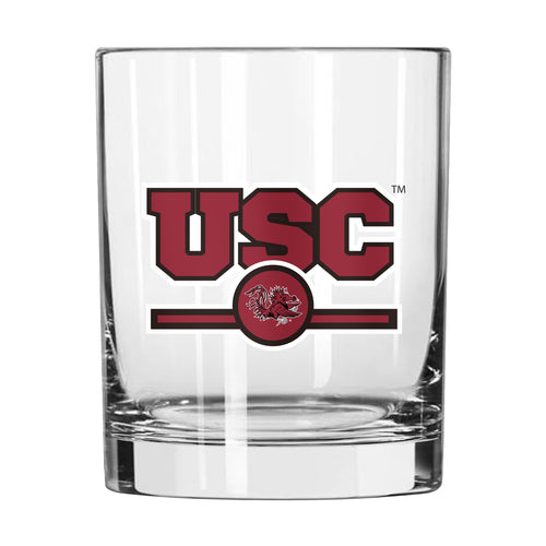 South Carolina 14oz Letterman rocks glass with logo design, clear drinkware for whiskey or spirits.