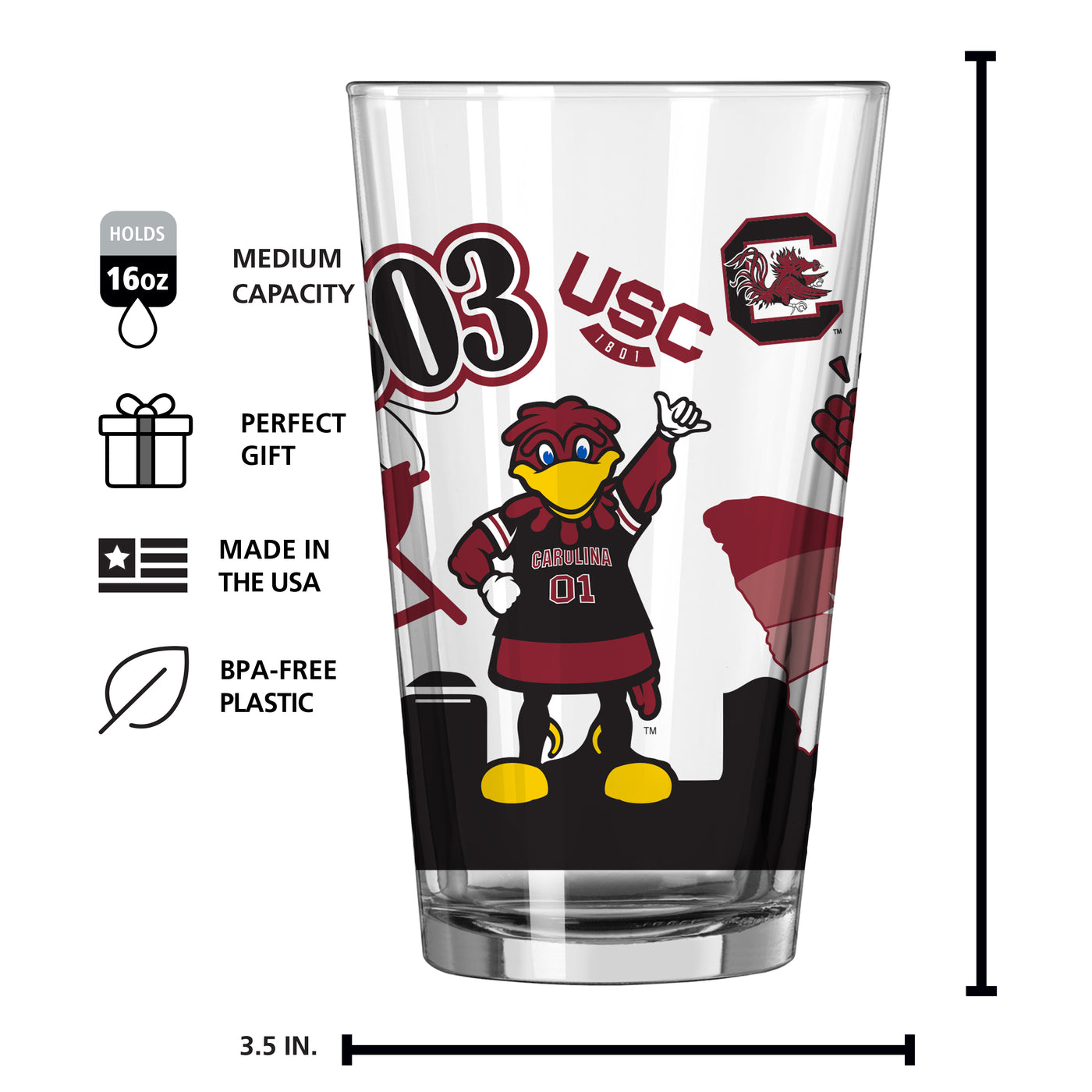 South Carolina 16oz Native Pint Glass