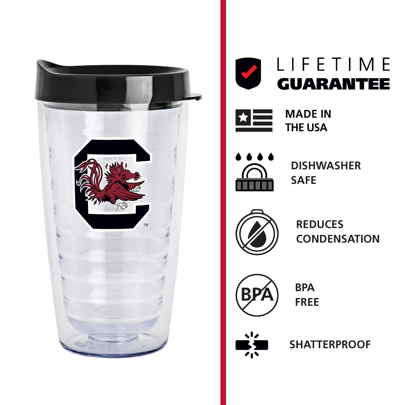 South Carolina 16oz Flipside Dbl Wall Clear Tumbler