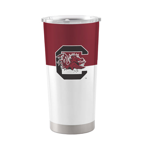 South Carolina Colorblock 20oz stainless steel tumbler by Logo Brands, featuring a vibrant colorblock design and spill-proof lid.