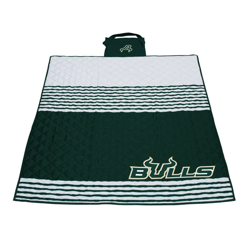 South Florida outdoor blanket by Logo Brands, shown spread on grass with a vibrant pattern for picnics and outdoor activities.