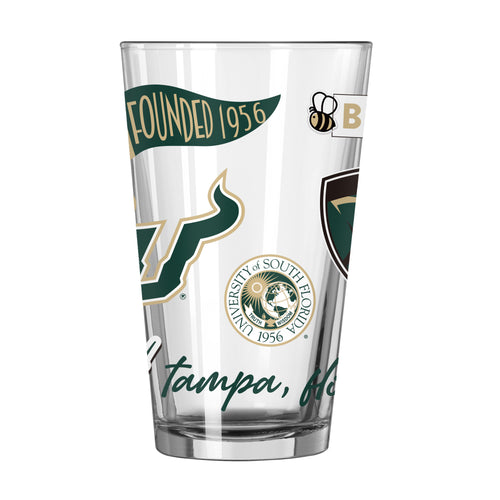 South Florida 16oz Native Pint Glass by Logo Brands, clear glass drinkware with South Florida design and logo.