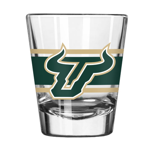 South Florida stripe shot glass by Logo Brands, 2oz drinkware with colorful stripe design on clear glass for shots.