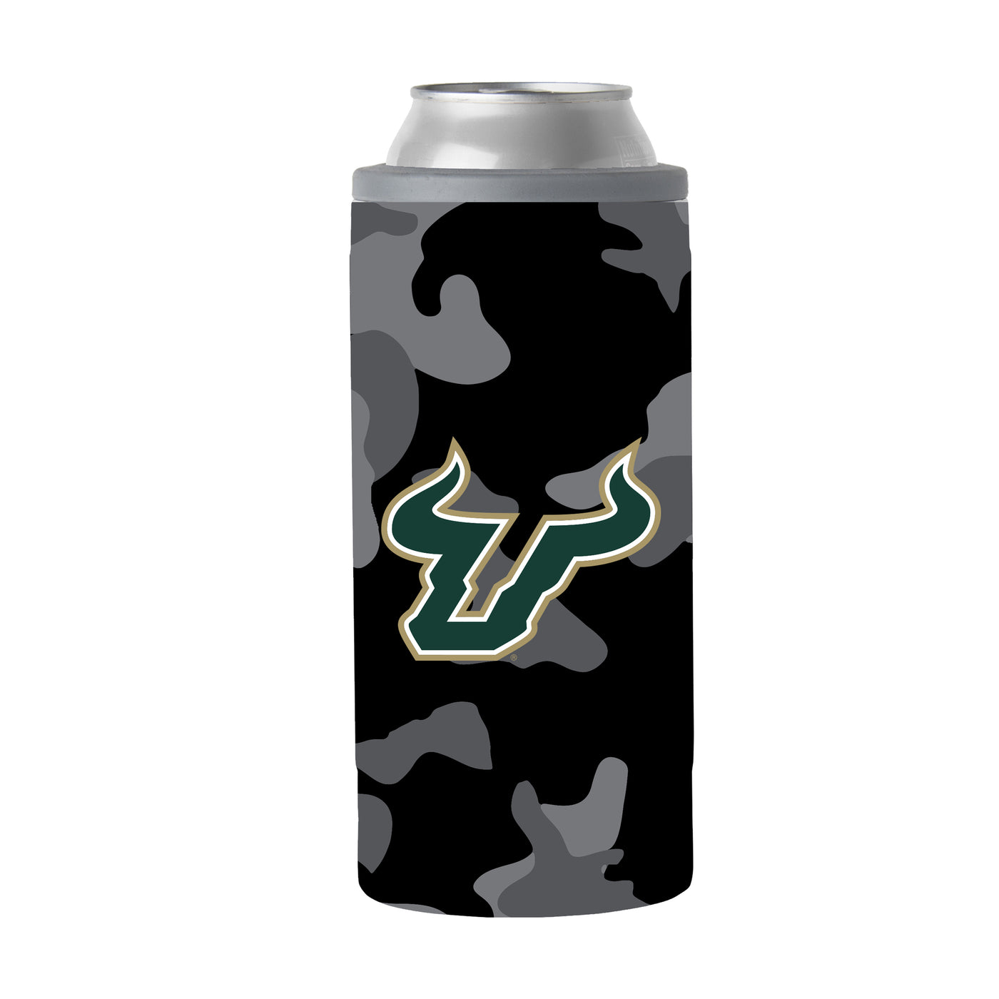 South Florida Black Camo 12oz Slim Can Coolie