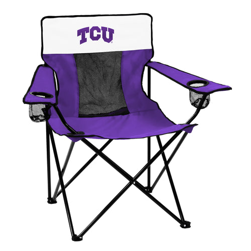 TCU Elite Chair, Logo Brands furniture, featuring a comfortable padded seat and backrest with TCU team colors and logo.