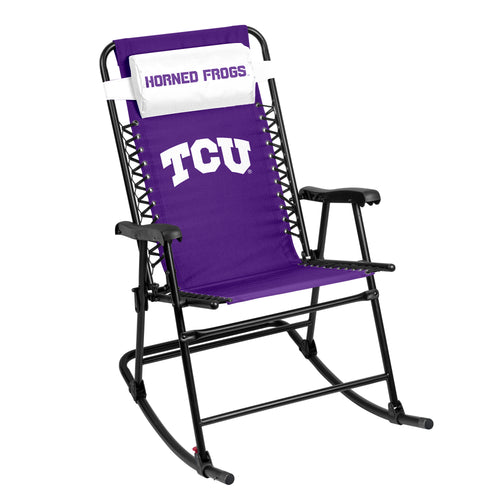 TCU Bungee Rocker furniture by Logo Brands, featuring a comfortable cushioned seat and sturdy frame for relaxation.