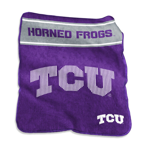 Logo Brands TCU 60x80 raschel blanket with TCU logo, soft and cozy for comfort and warmth.