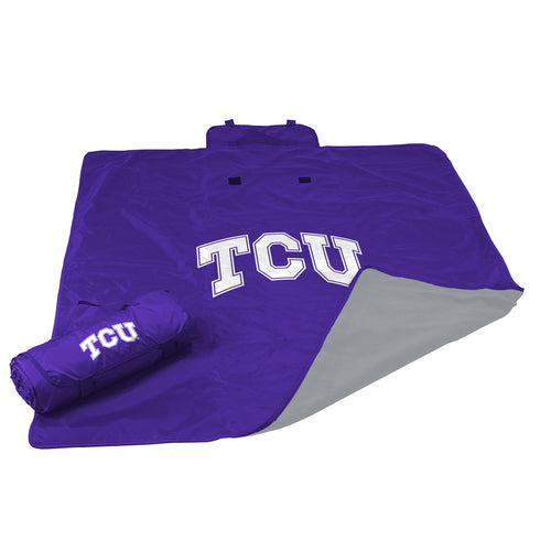 TCU All Weather Blanket by Logo Brands, soft and durable blanket designed for outdoor and indoor use, featuring TCU logo.
