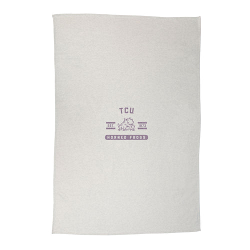 TCU oatmeal sweatshirt blanket by Logo Brands, cozy soft blanket with TCU logo, ideal for comfort and team support.