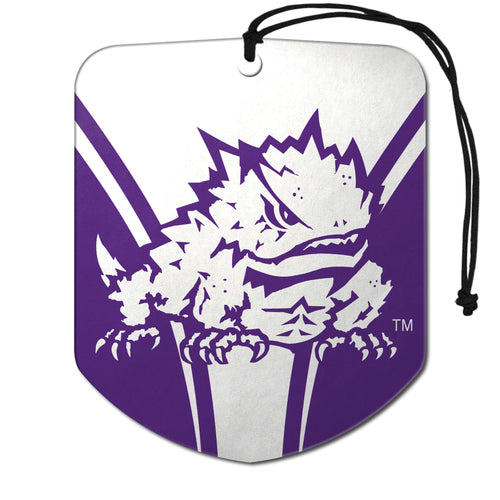 Texas Christian University auto air freshener 2-pack by Logo Brands, featuring TCU logo design for car freshening.
