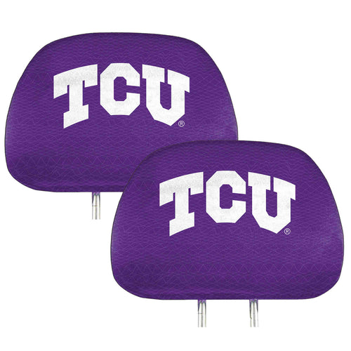Texas Christian University printed headrest cover for car seats by Logo Brands, featuring TCU logo and design.